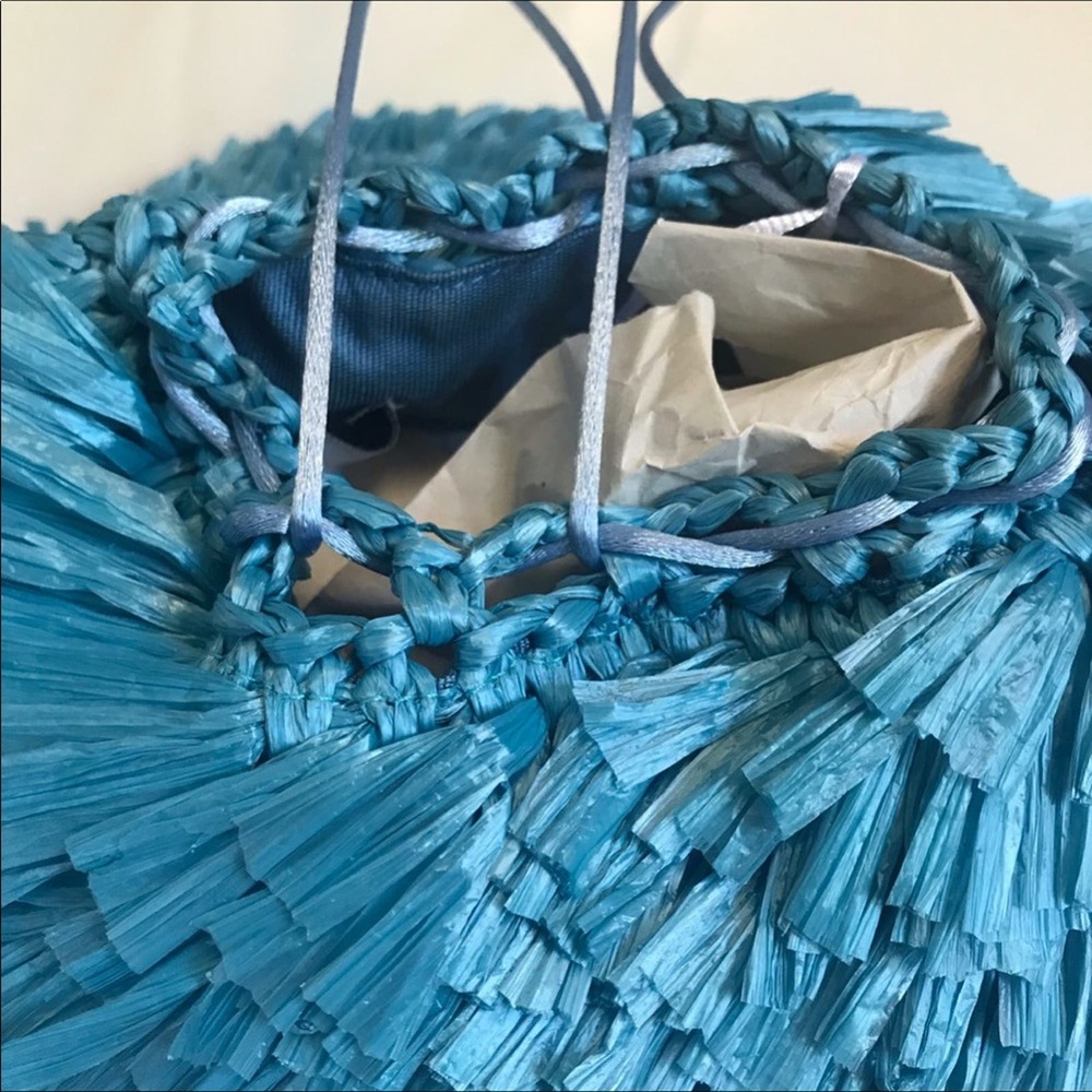 Carolina Santo Domingo Uni Raffia Ocean Blue Purse - Picture 4 of 8